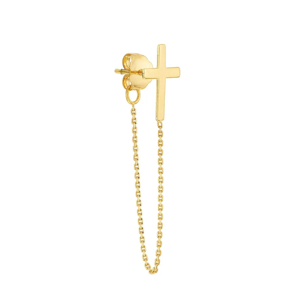14k Gold Cross With Dangling Chain Earrings