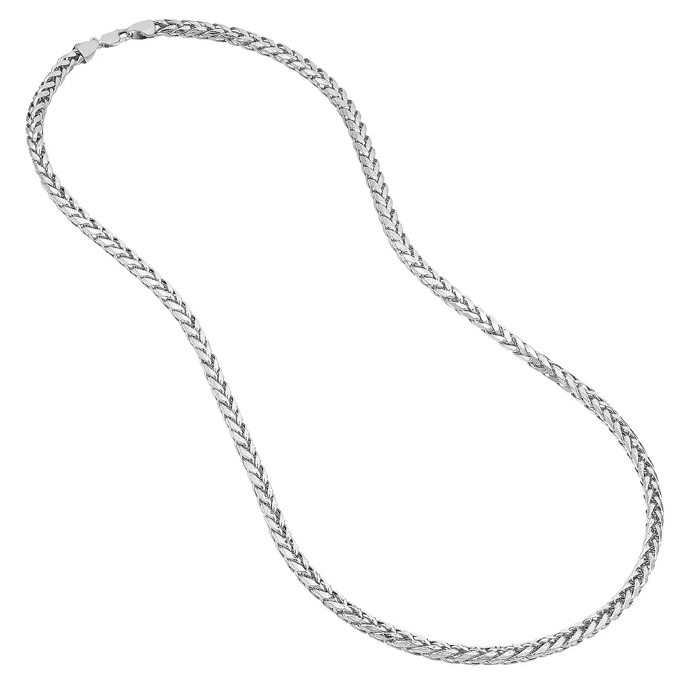 14k White Gold Hollow 4.5mm Braided Wheat Franco Chain Necklace with Lobster Claw Clasp