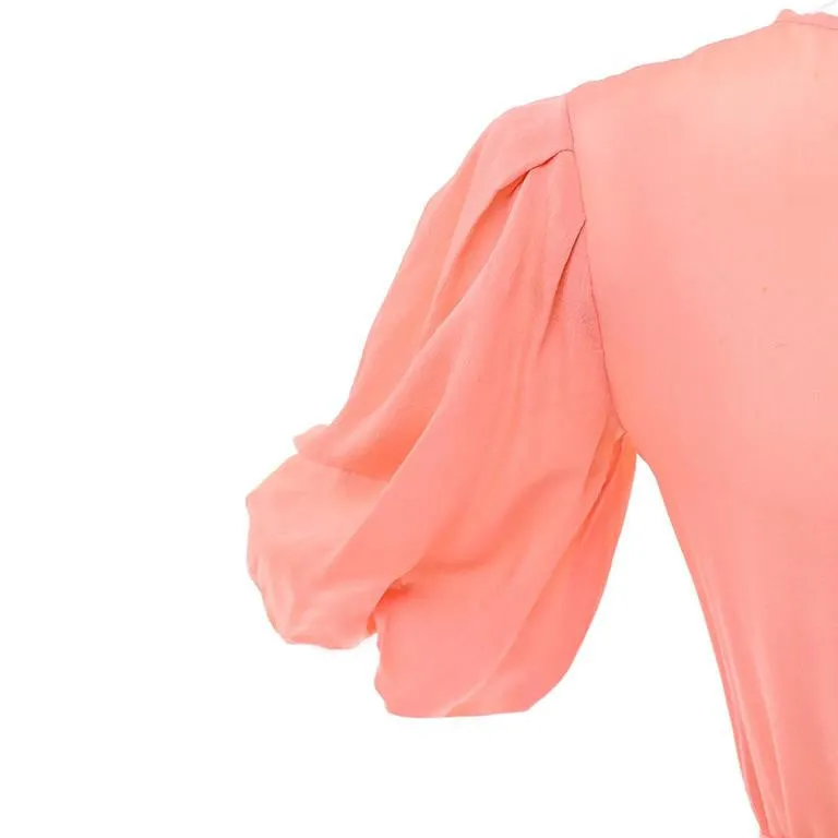 1930s Peach Silk Vintage Dress with Flower Applique