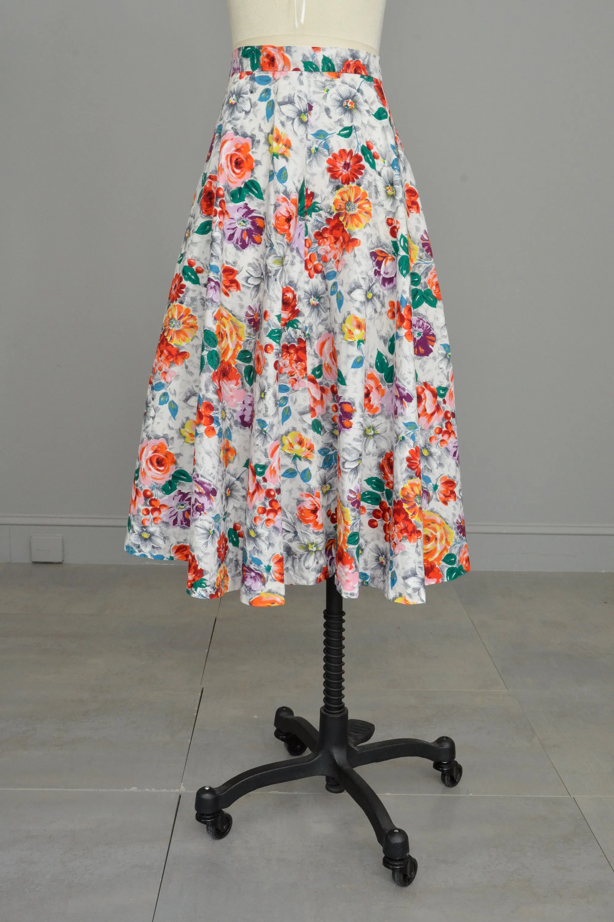 1950s Rose Print Floral Circle Skirt