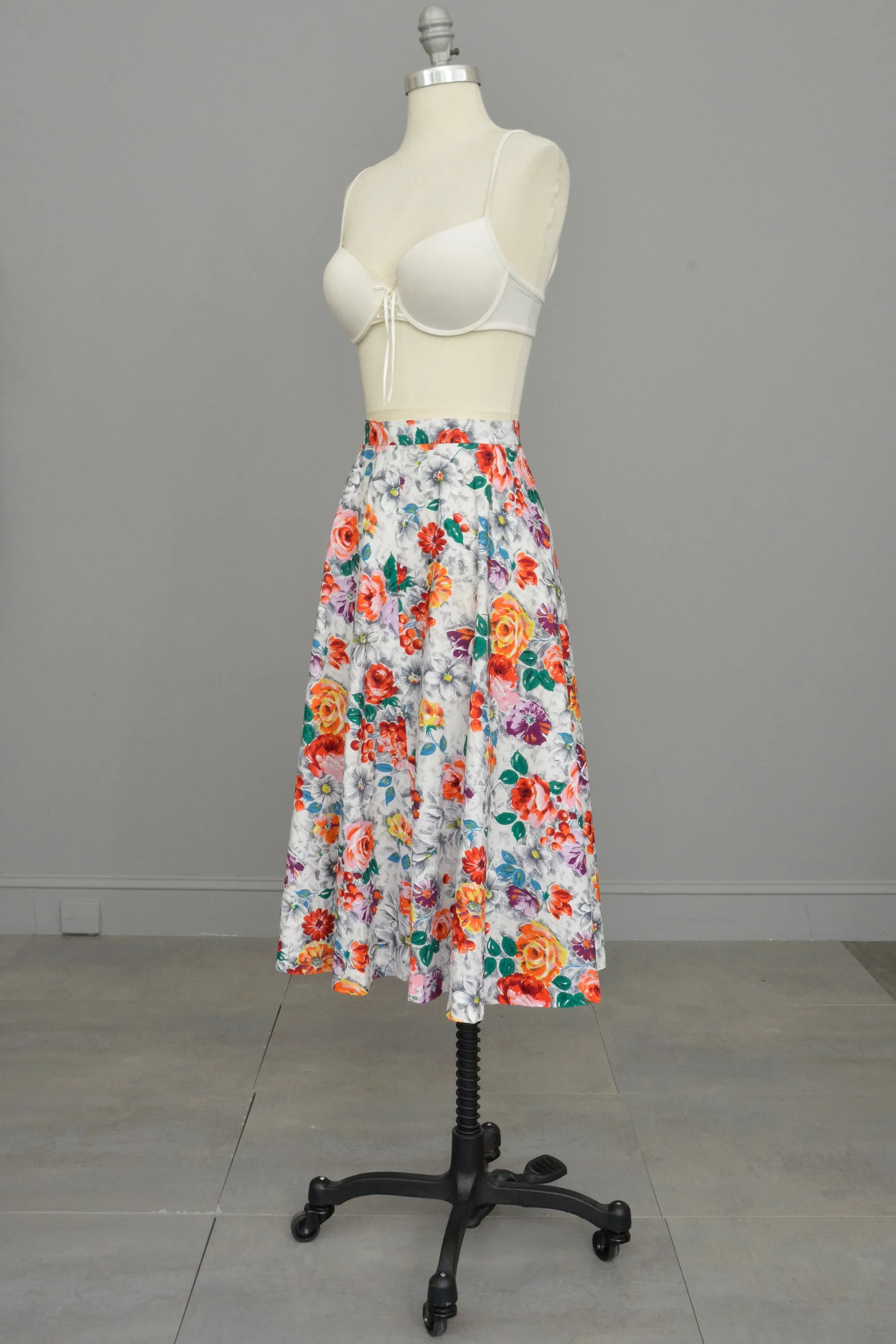 1950s Rose Print Floral Circle Skirt