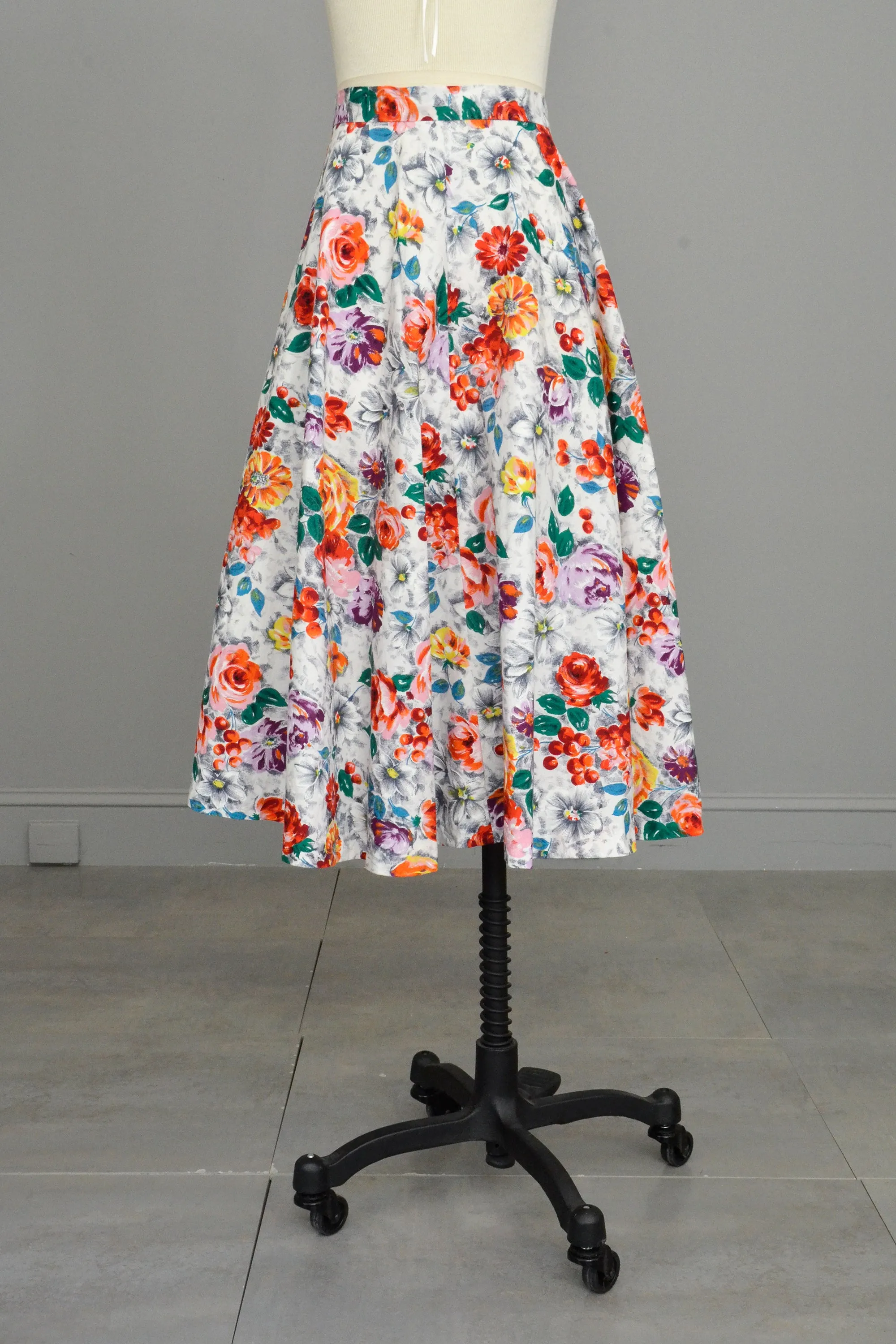 1950s Rose Print Floral Circle Skirt