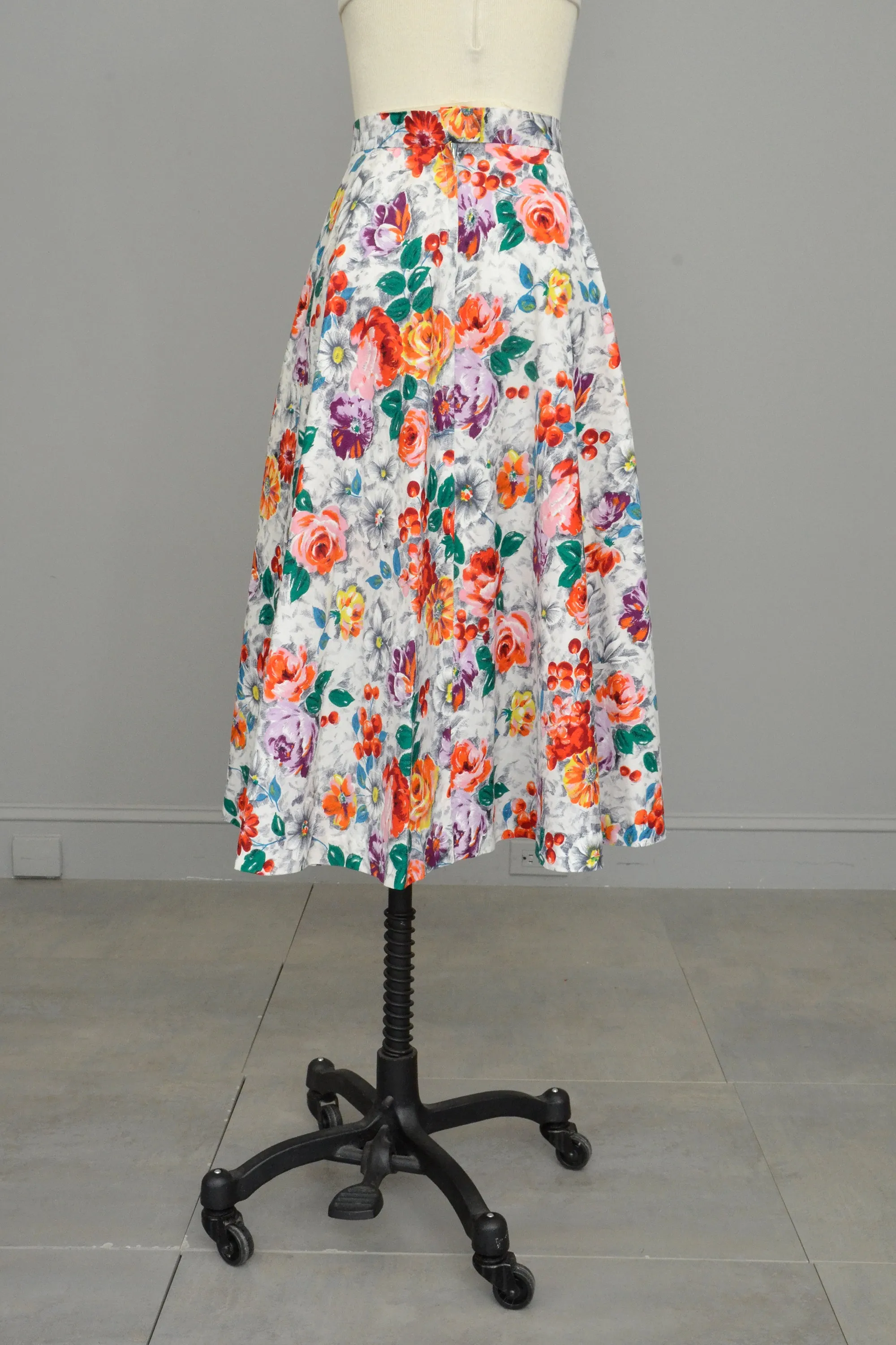 1950s Rose Print Floral Circle Skirt