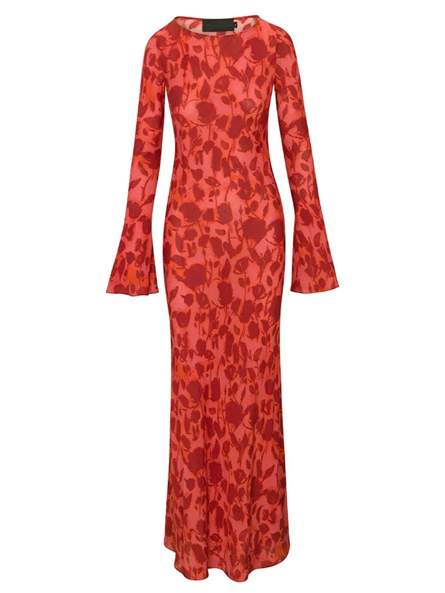 2024 Women Y2K Vintage Round Collar Slim Floral Dress