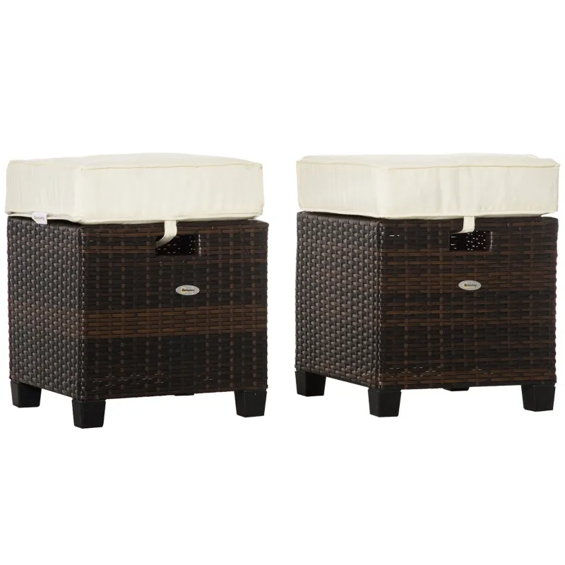 2pc Patio Wicker Ottoman Set -  Beige