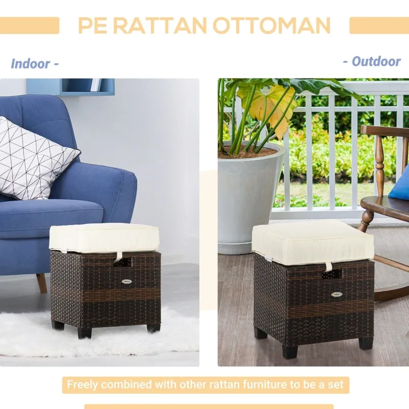 2pc Patio Wicker Ottoman Set -  Beige