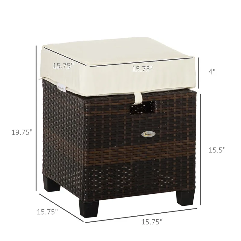 2pc Patio Wicker Ottoman Set -  Beige
