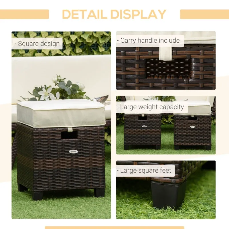 2pc Patio Wicker Ottoman Set -  Beige
