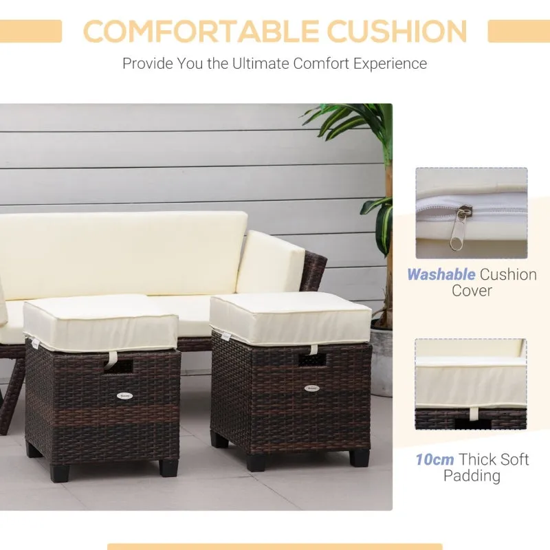 2pc Patio Wicker Ottoman Set -  Beige