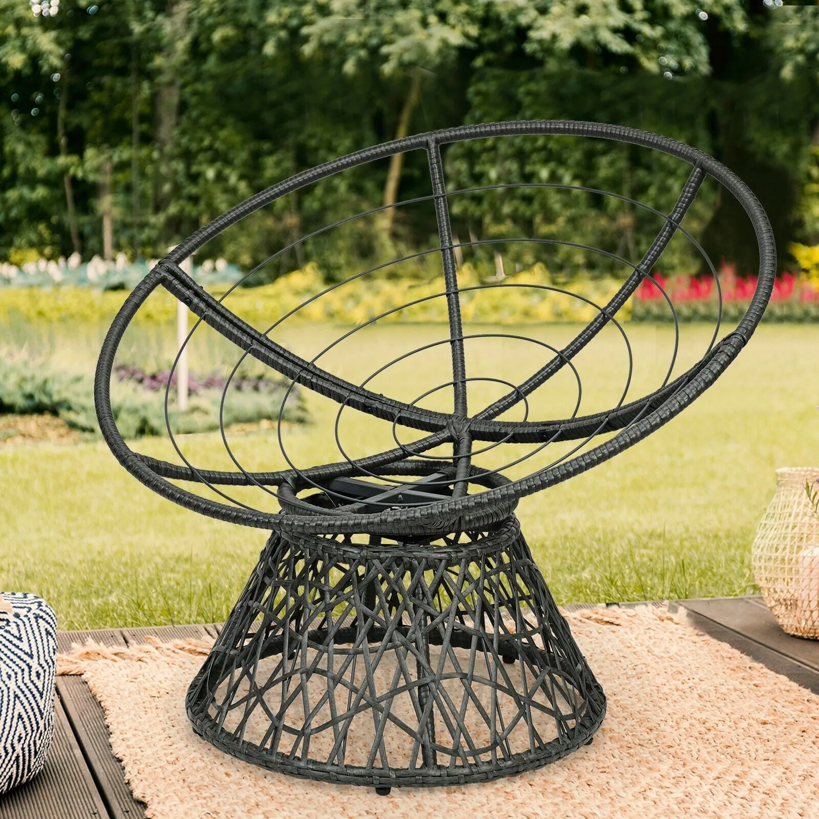 360-degree Swivel Rattan Papasan Chair - Burgundy