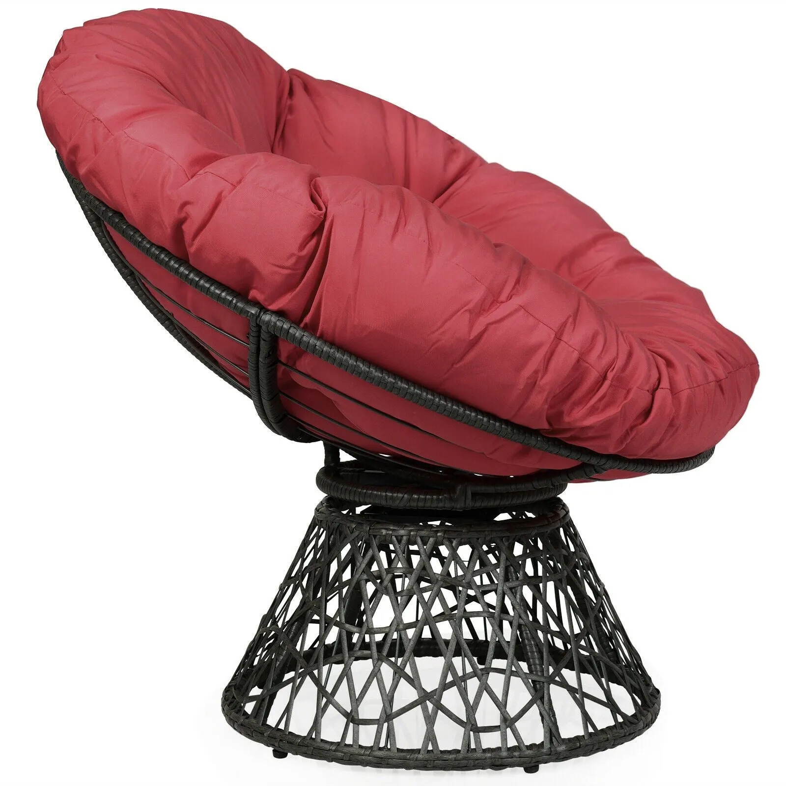 360-degree Swivel Rattan Papasan Chair - Burgundy