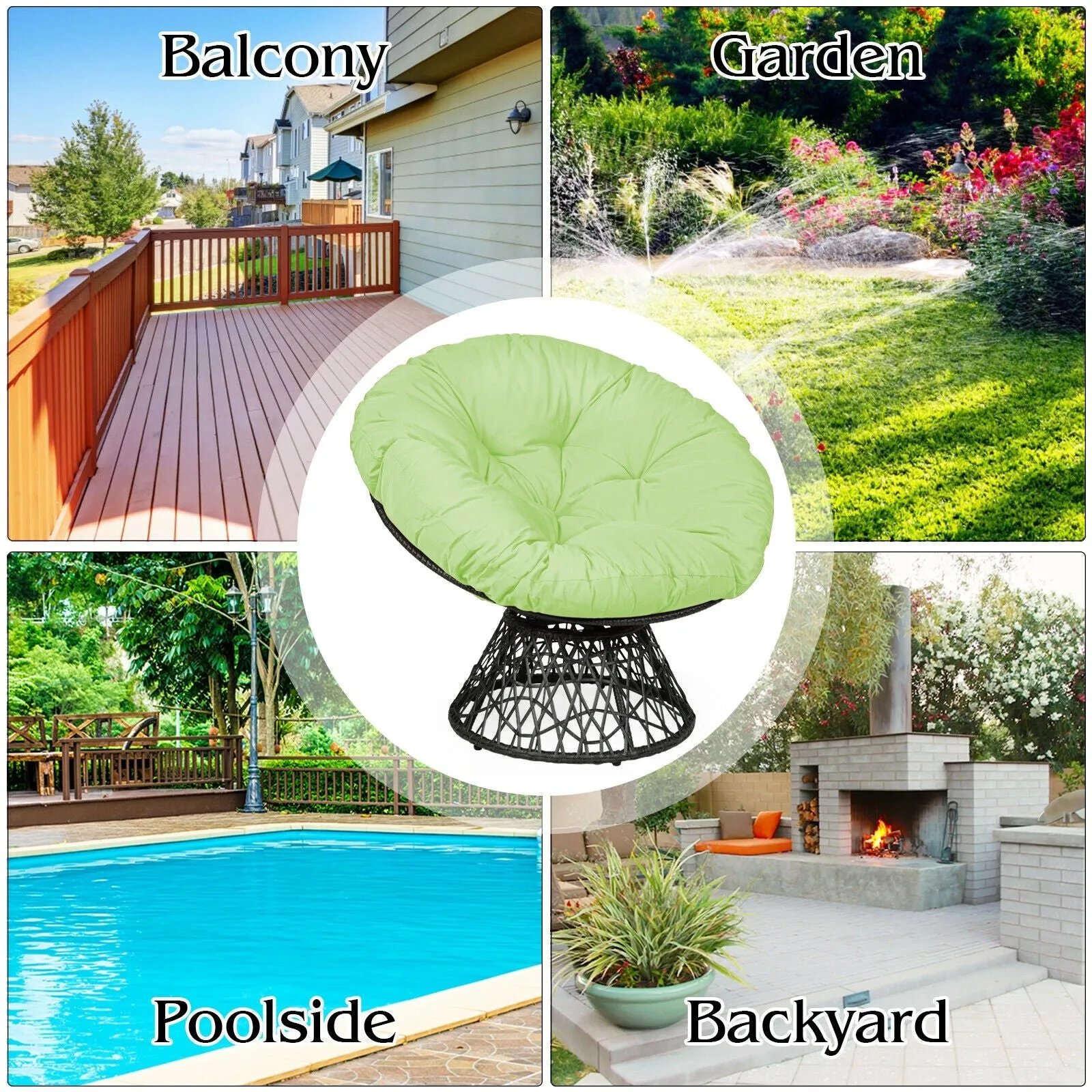 360-degree Swivel Rattan Papasan Chair - Green