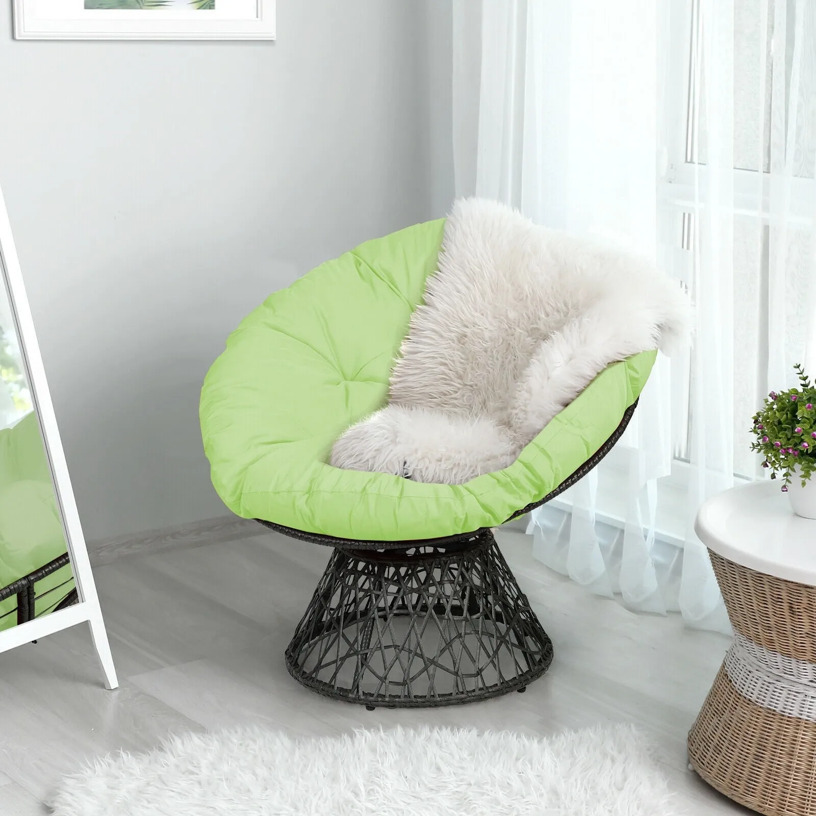 360-degree Swivel Rattan Papasan Chair - Green