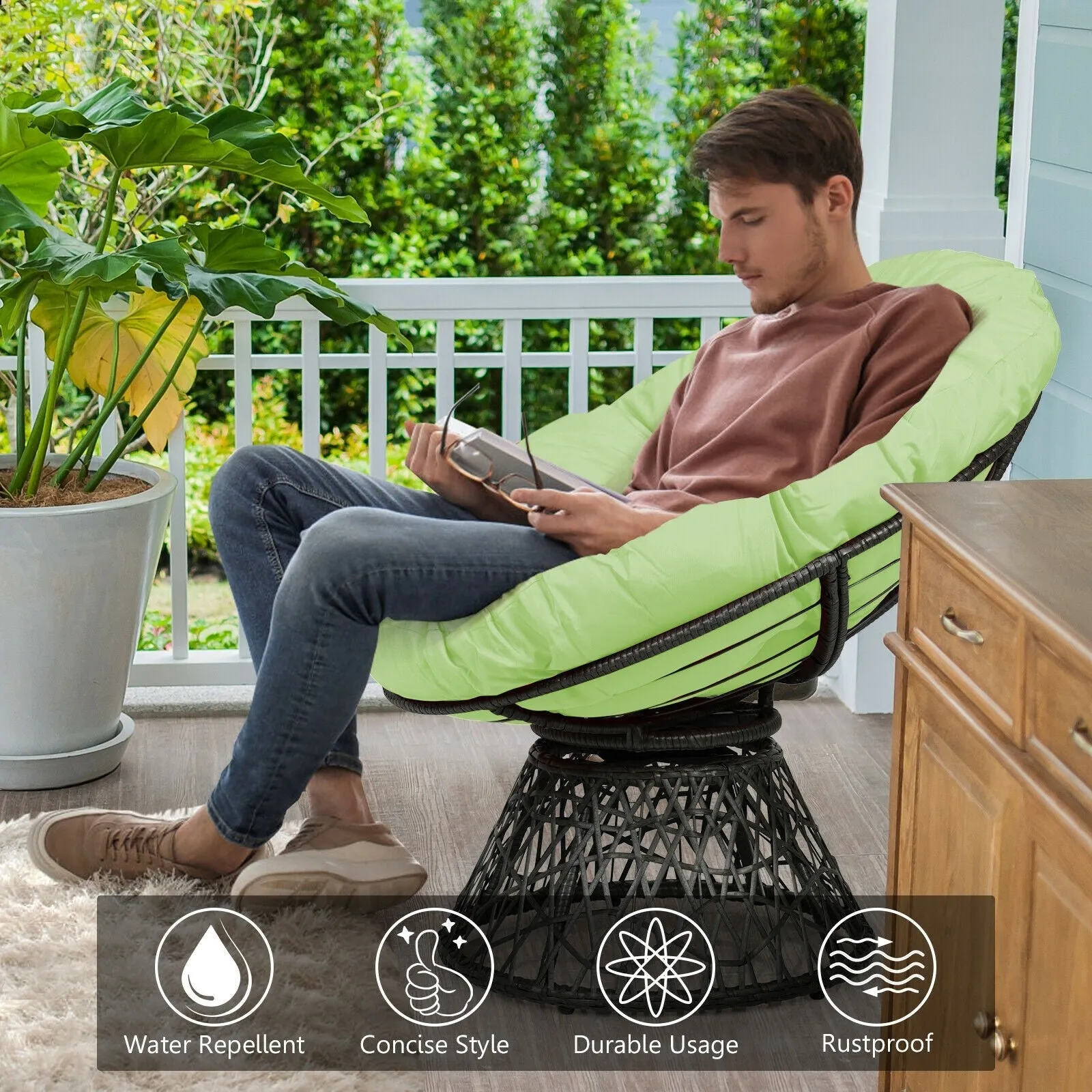 360-degree Swivel Rattan Papasan Chair - Green