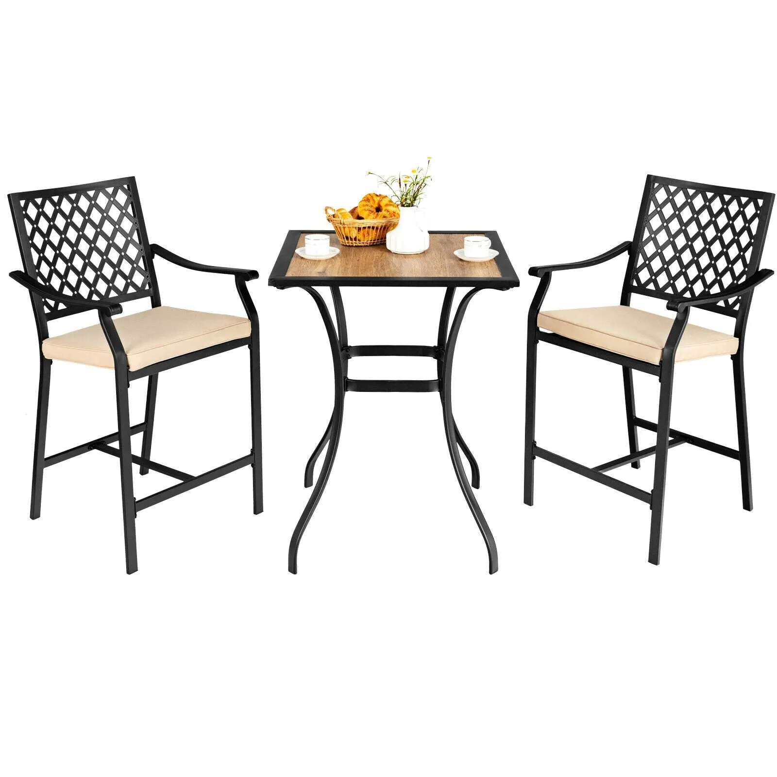 3pc Patio Bar Table Set - Natural