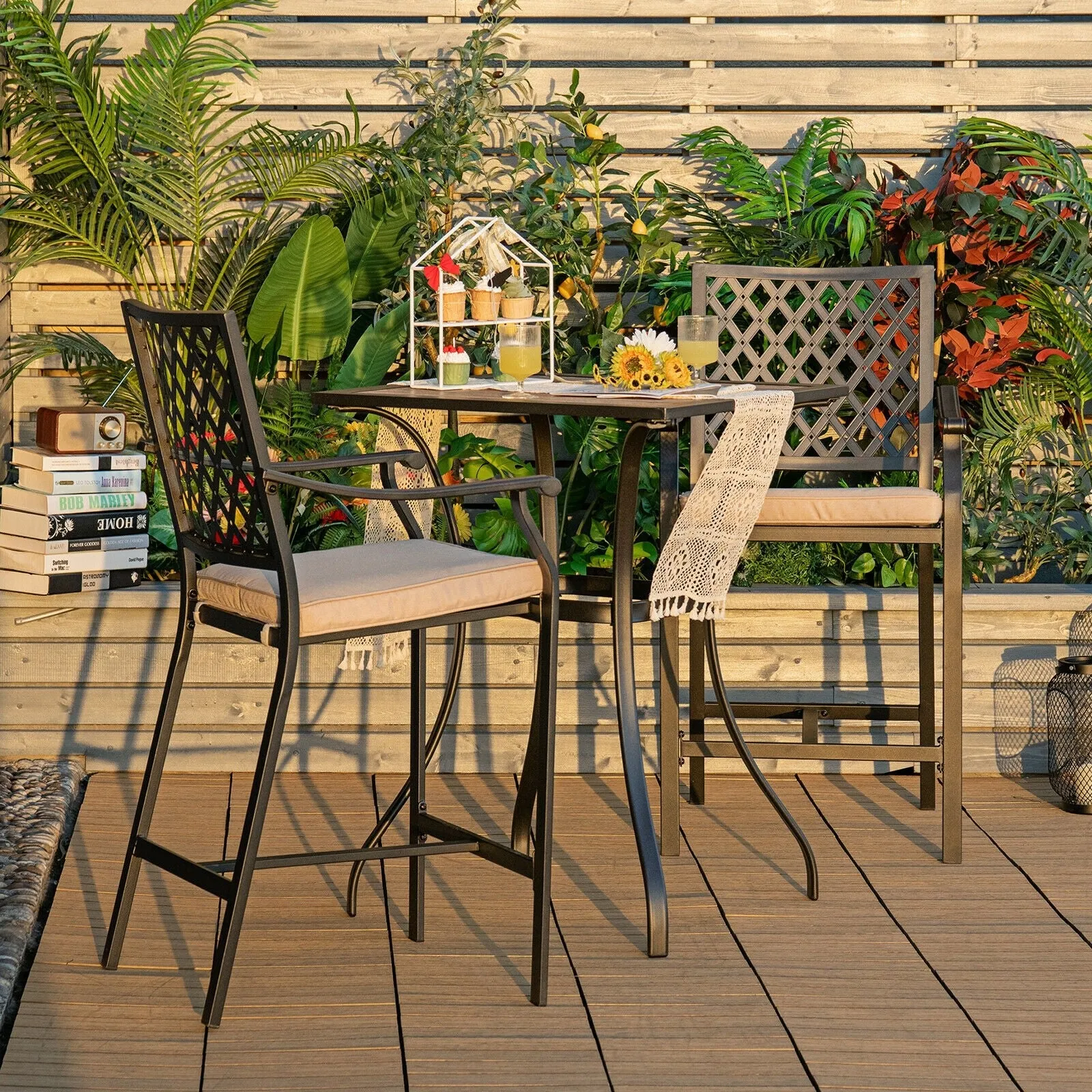 3pc Patio Bar Table Set - Natural