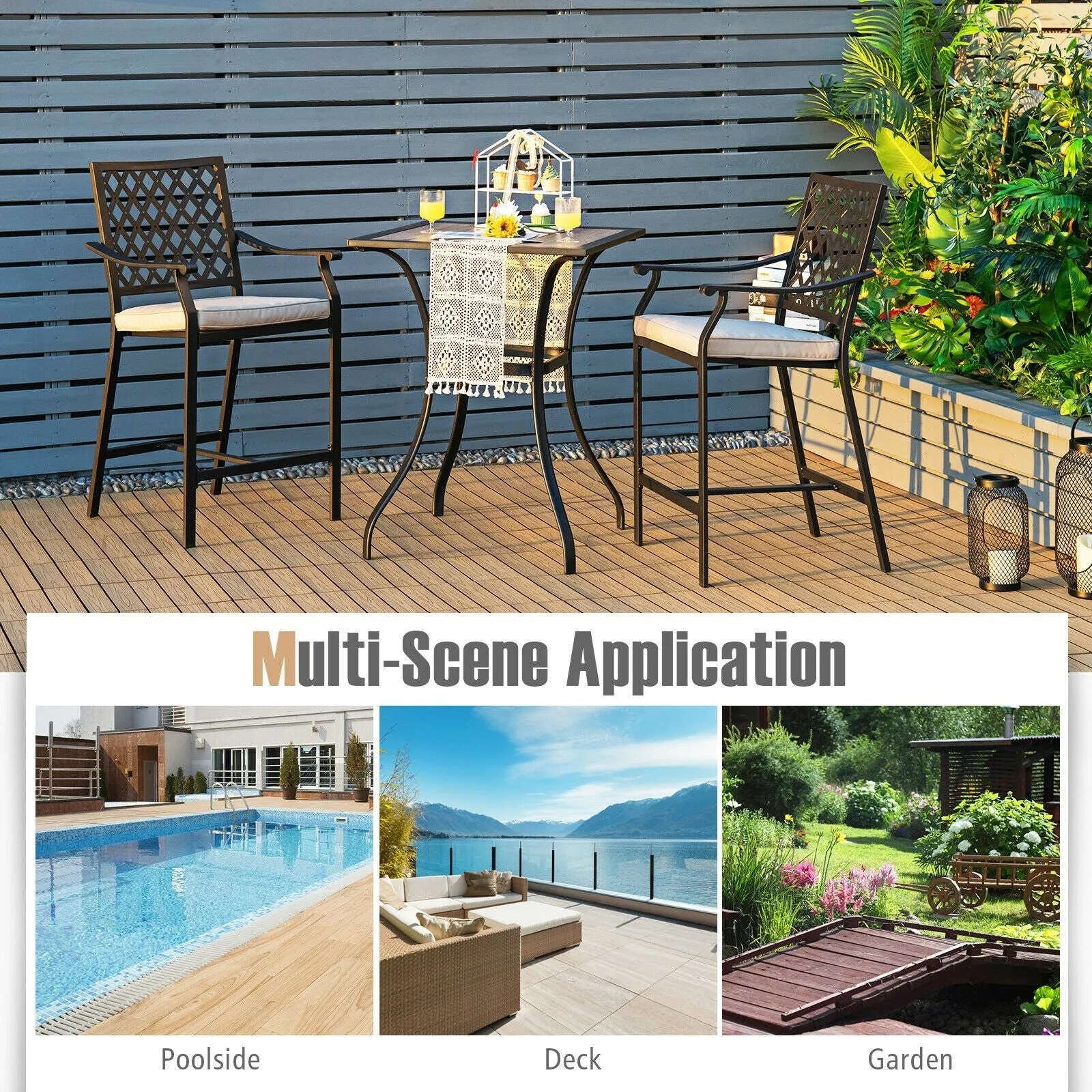 3pc Patio Bar Table Set - Natural