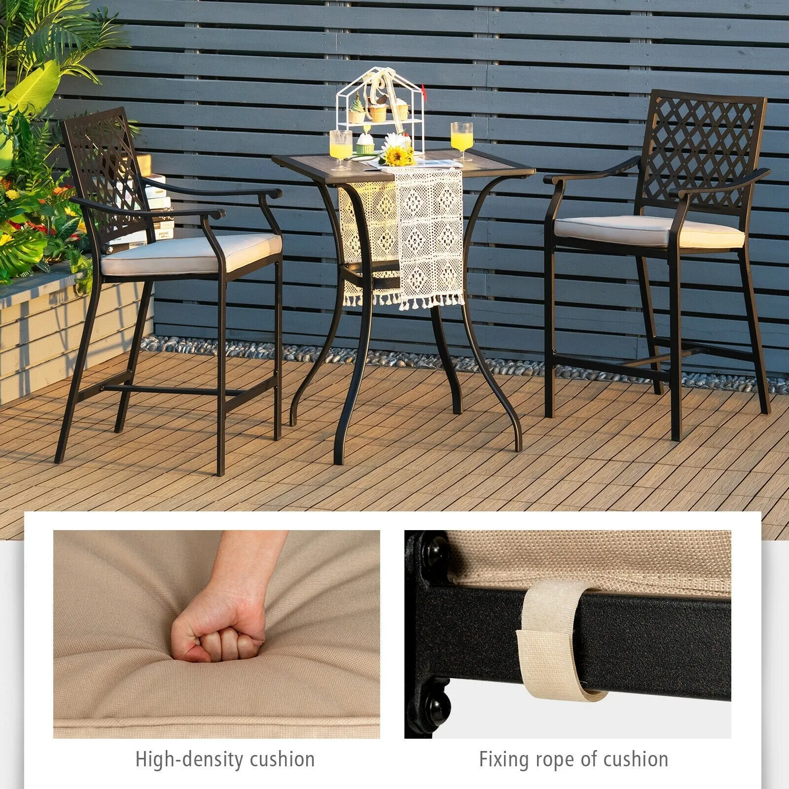 3pc Patio Bar Table Set - Natural