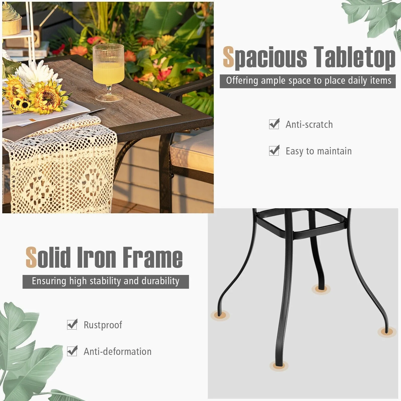 3pc Patio Bar Table Set - Natural