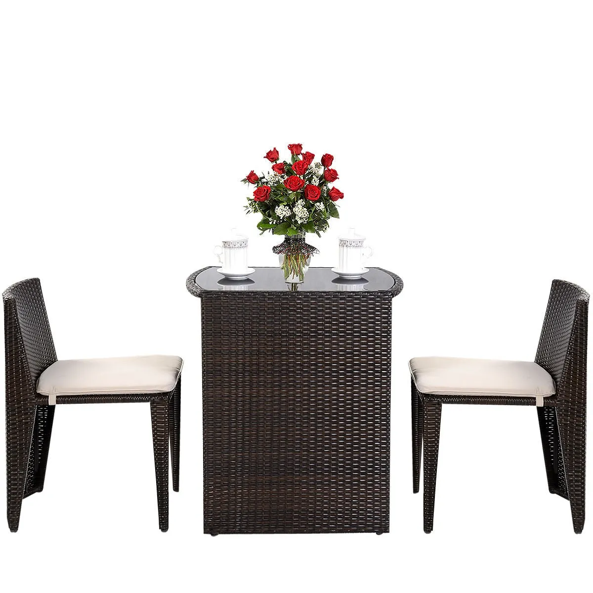 3pc Wicker Patio Cushioned Outdoor Dining Set
