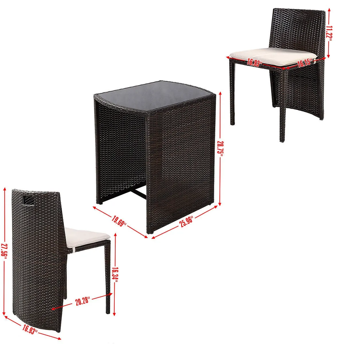 3pc Wicker Patio Cushioned Outdoor Dining Set