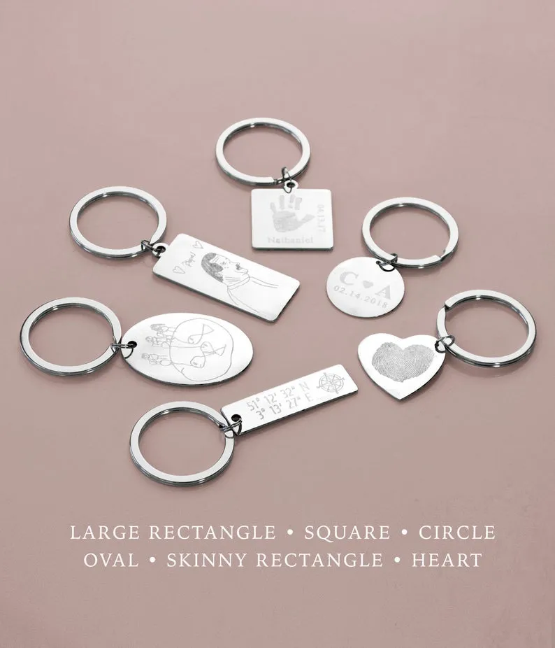 Actual Photo Engraved Handwriting Keychain, Custom Monogram Oval Keychain, Graduate gift, Custom memorial gift
