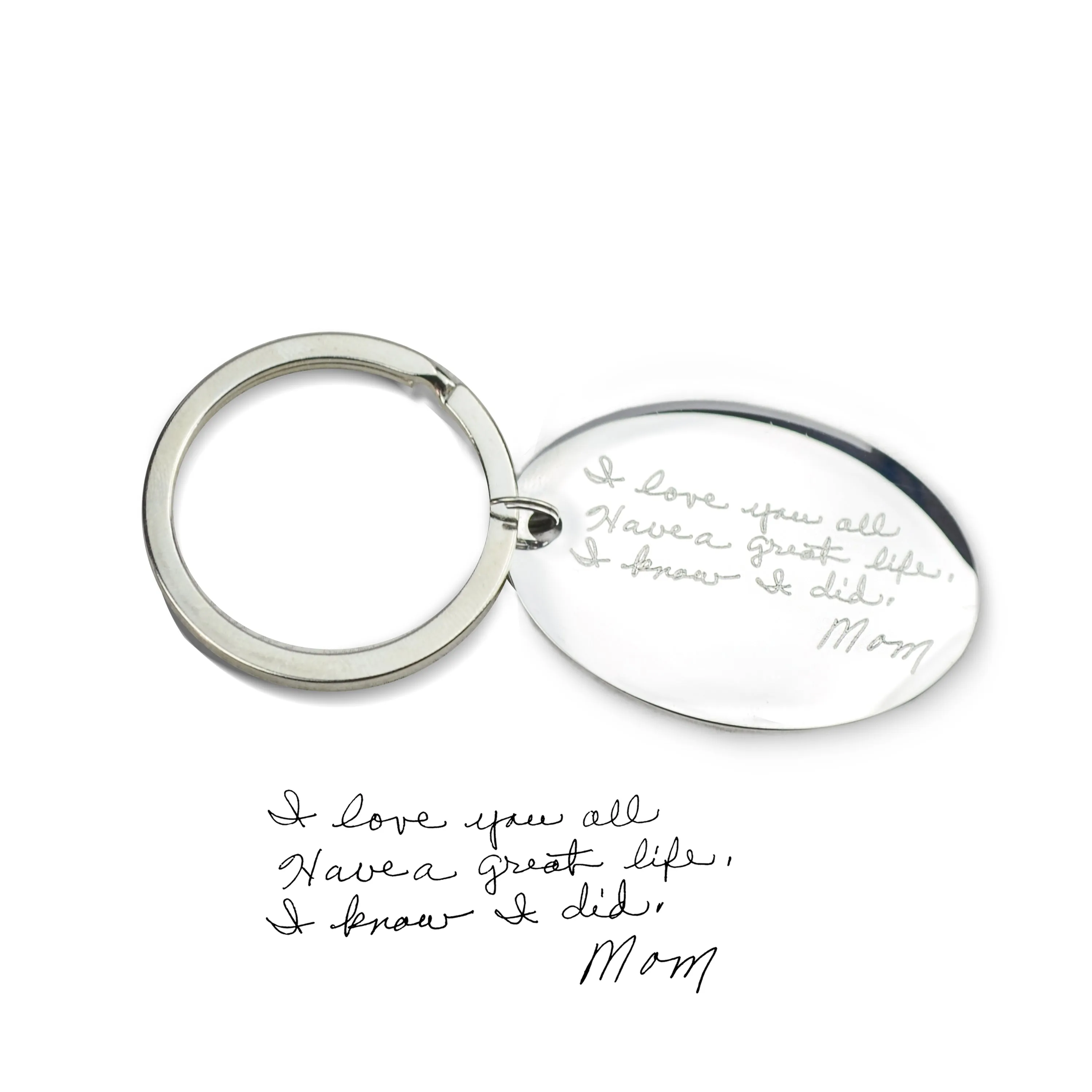 Actual Photo Engraved Handwriting Keychain, Custom Monogram Oval Keychain, Graduate gift, Custom memorial gift