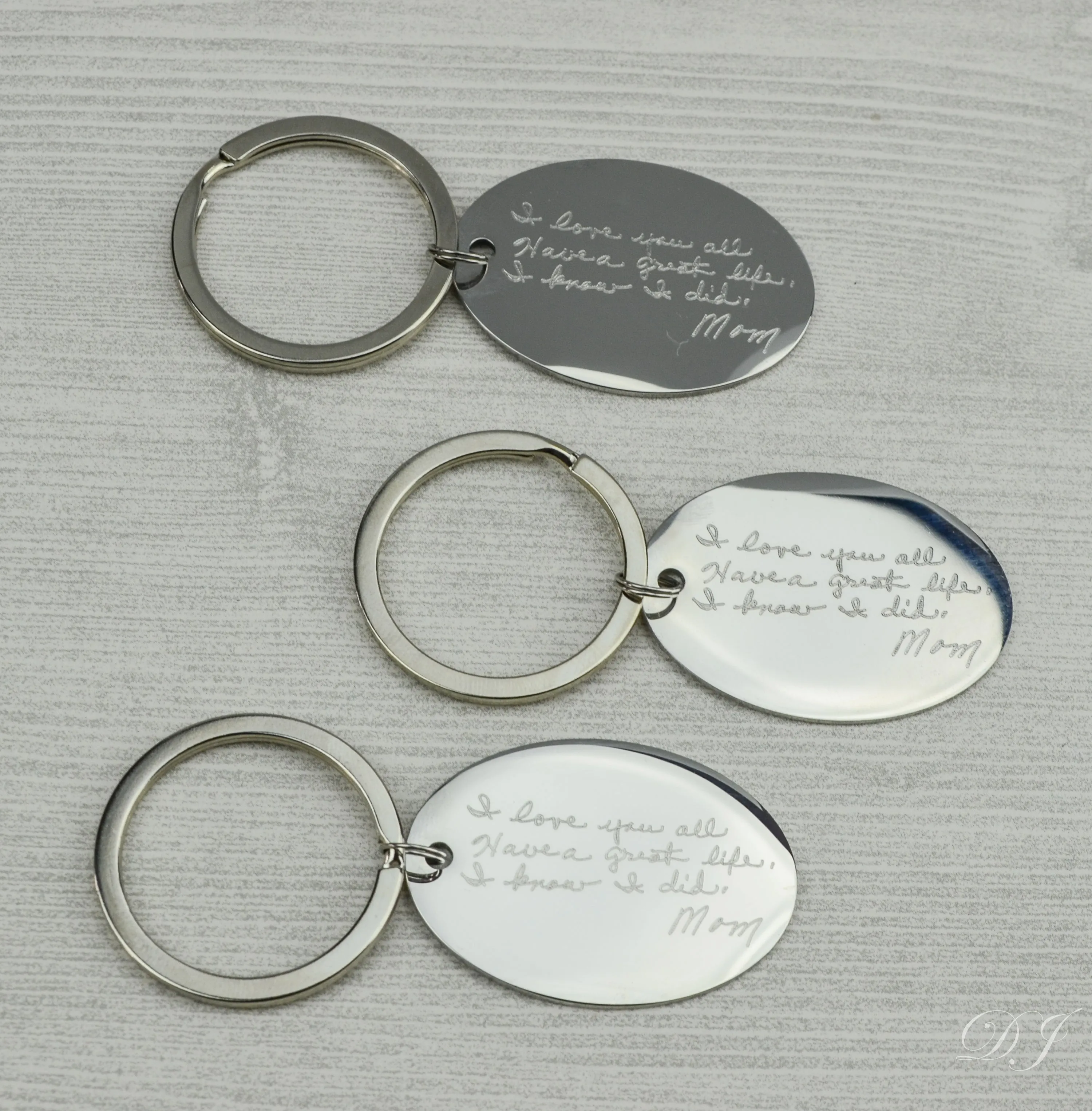 Actual Photo Engraved Handwriting Keychain, Custom Monogram Oval Keychain, Graduate gift, Custom memorial gift