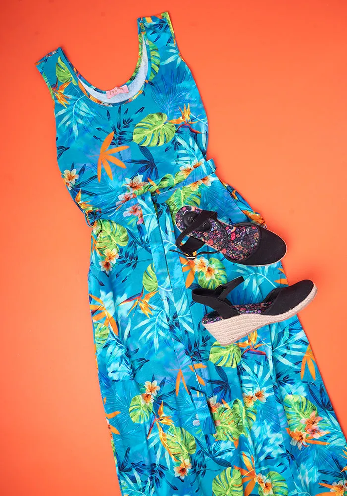 Alani Tropical Leaves Print Cotton Maxi Dress