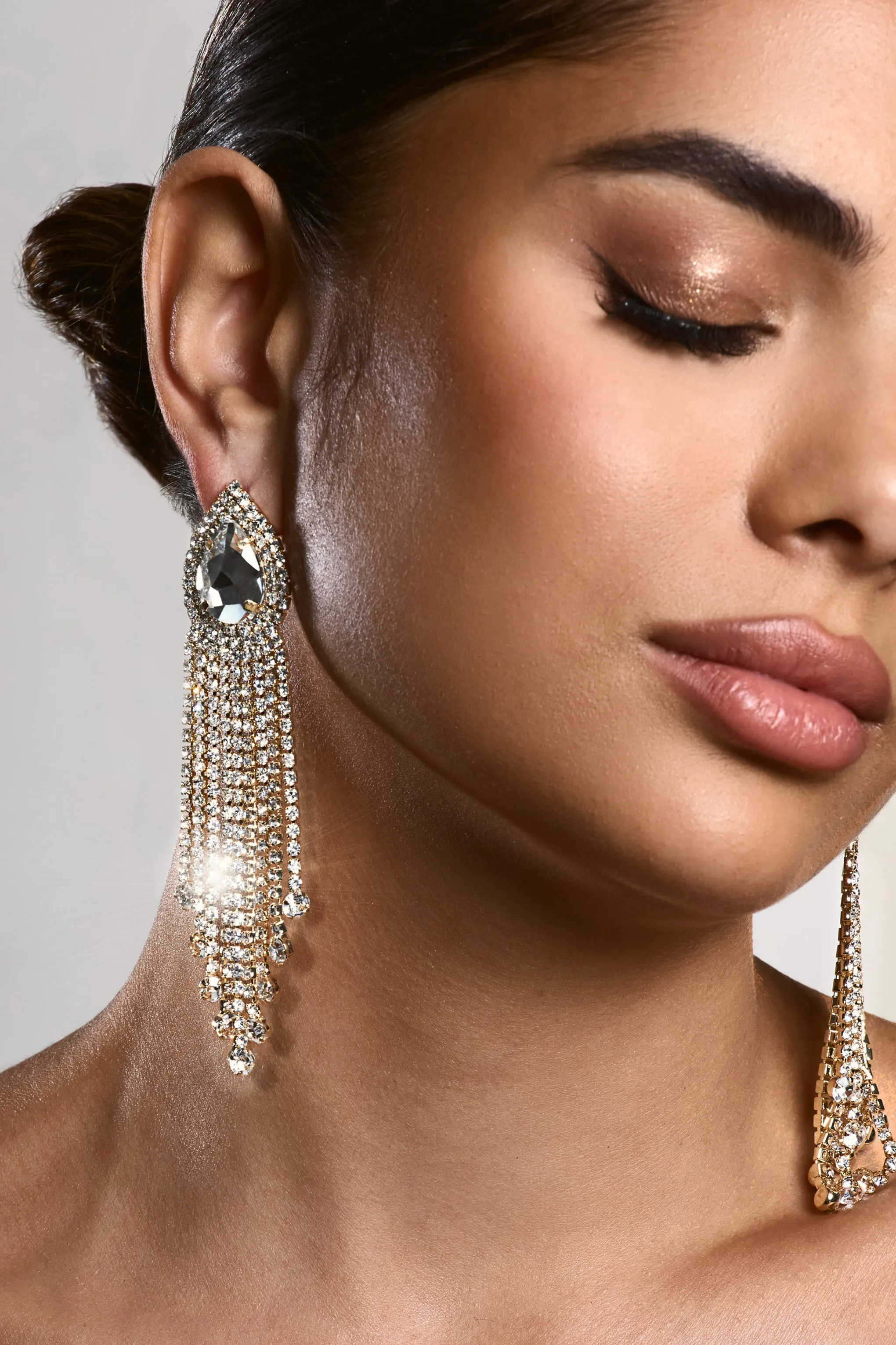 Allie | Gold Diamante Statement Drop Earrings
