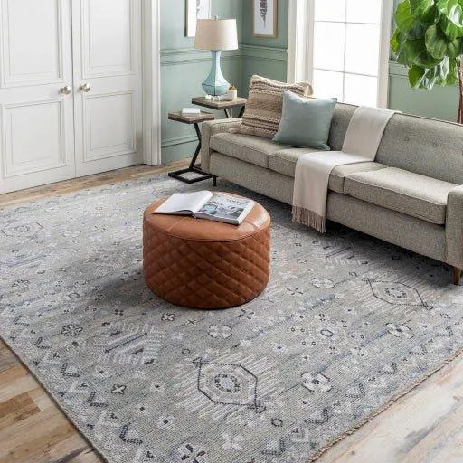 Almeria Hand Knotted Denim, Black & Cream Area Rug -  Available in a Variety of Sizes