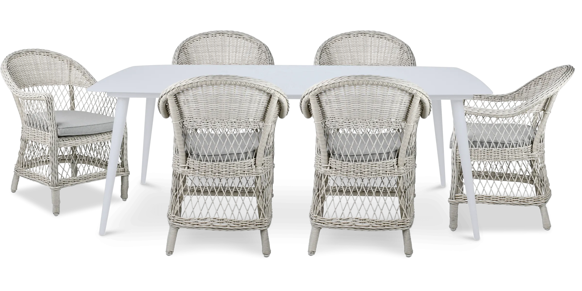 Amalfi Rectangle 7 Piece Outdoor Setting in Arctic White with Wicker Chairs
