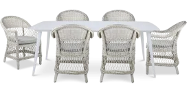 Amalfi Rectangle 7 Piece Outdoor Setting in Arctic White with Wicker Chairs
