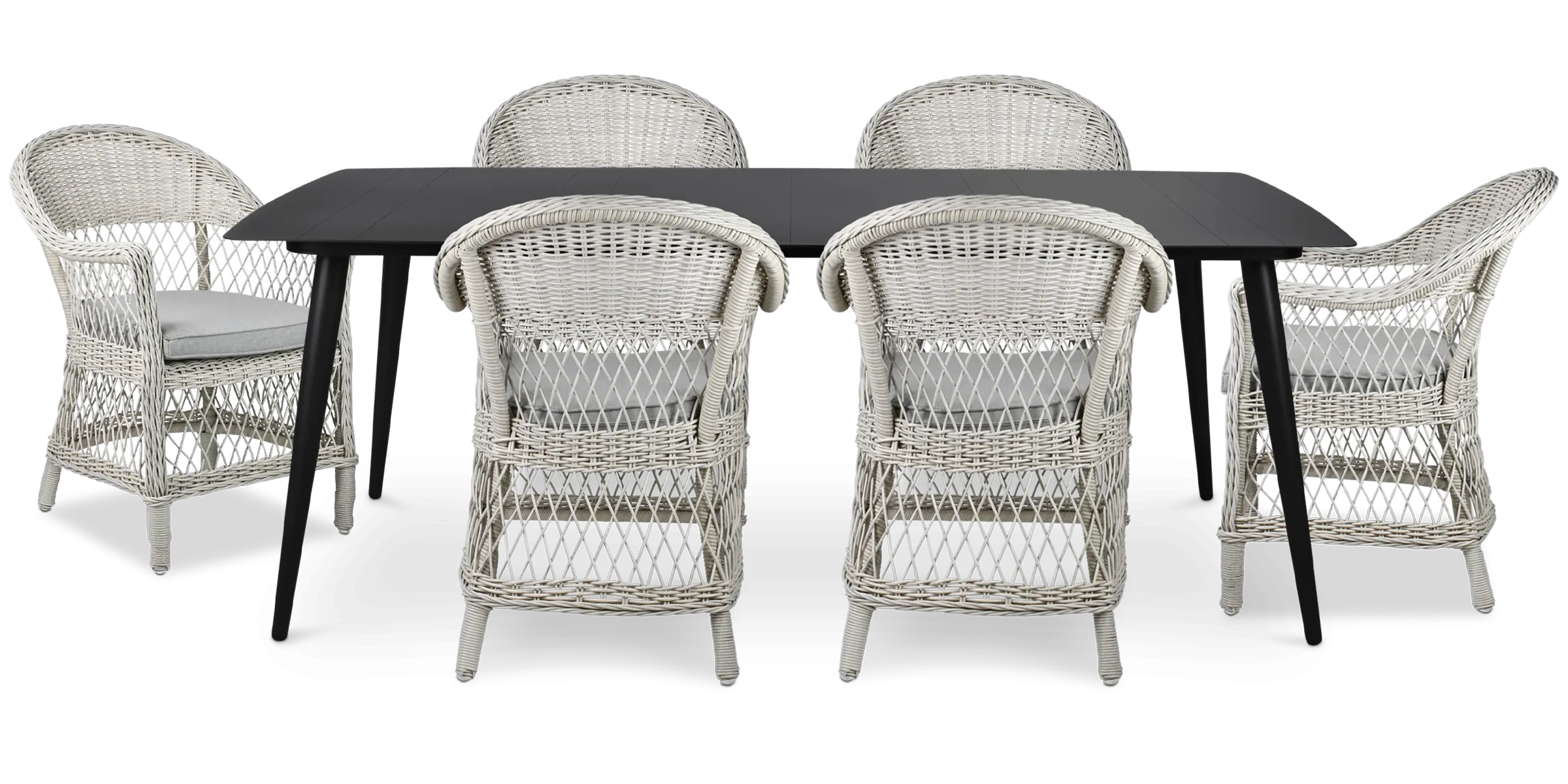 Amalfi Rectangle 7 Piece Outdoor Setting in Gunmetal with Wicker Chairs