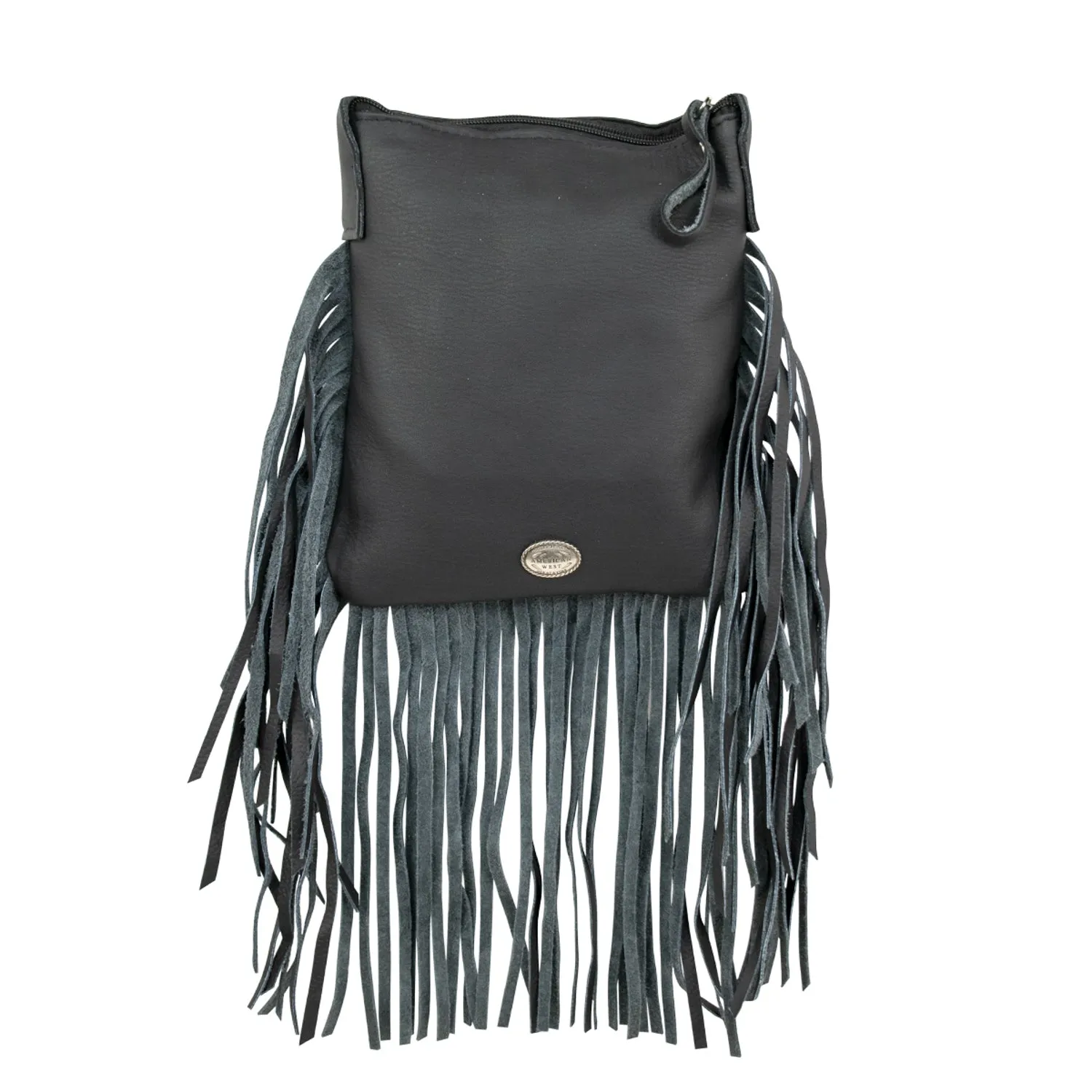 American West Womens Fringed Cowgirl 8in Black Hair-On Leather Crossbody Bag