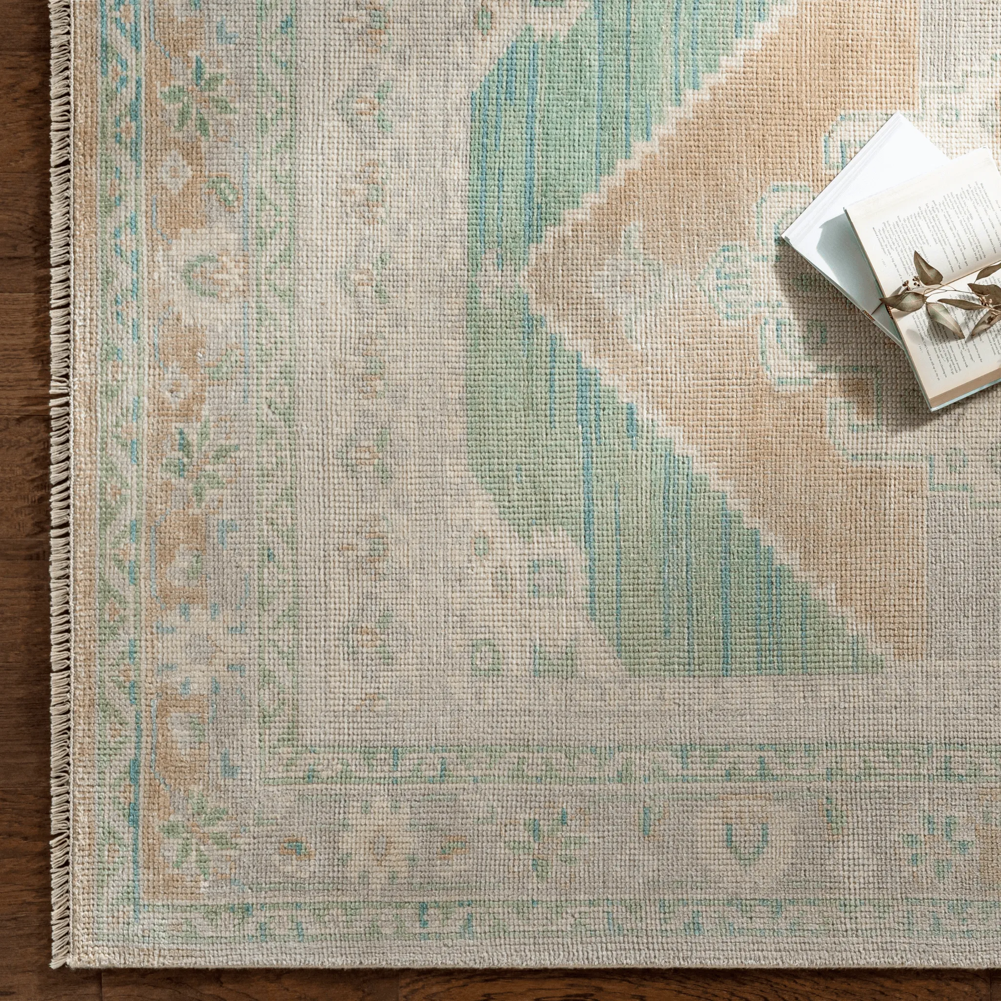 Anadolu Beige & Seafoam Wool Blend Area Rug - Available in a Variety of Sizes