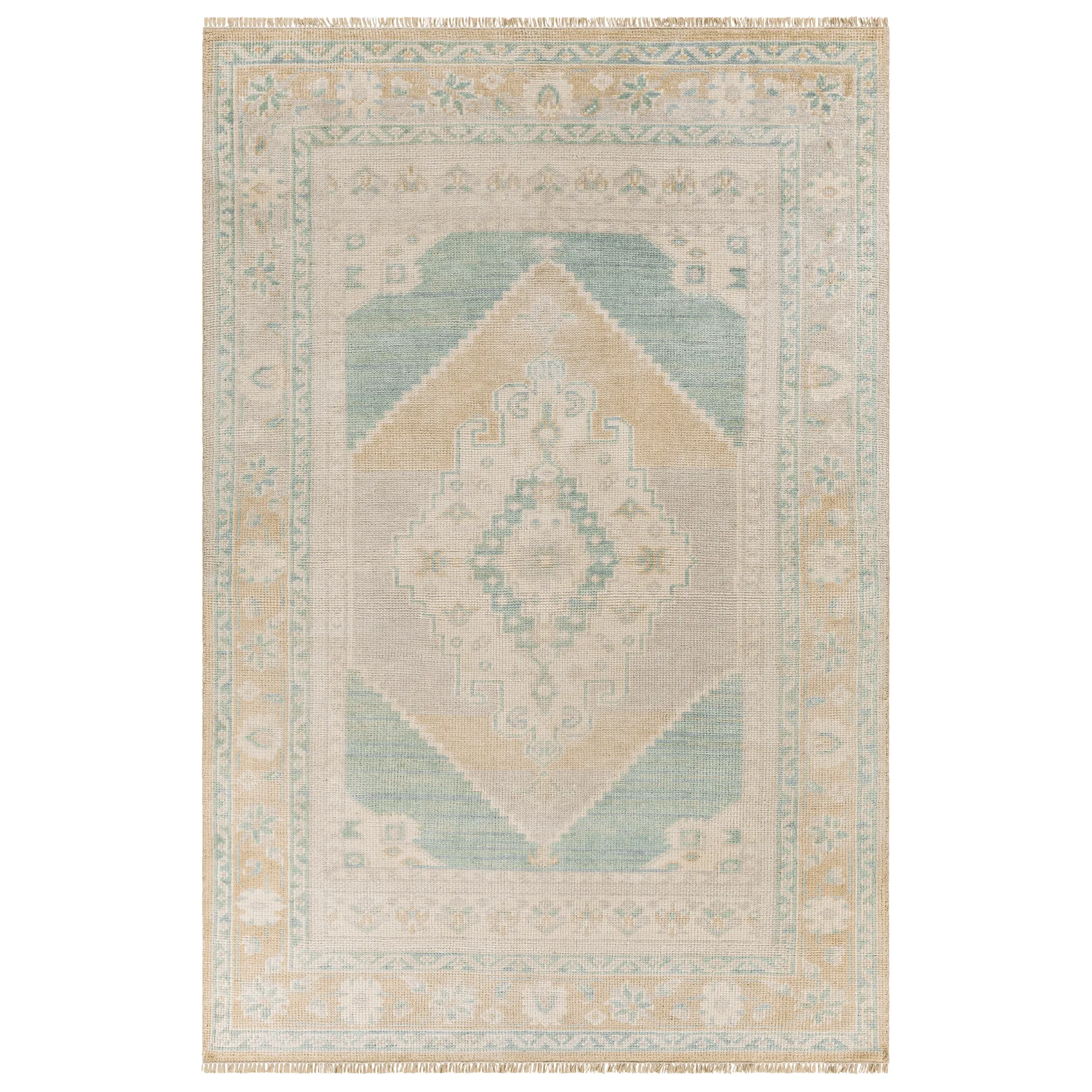 Anadolu Beige & Seafoam Wool Blend Area Rug - Available in a Variety of Sizes