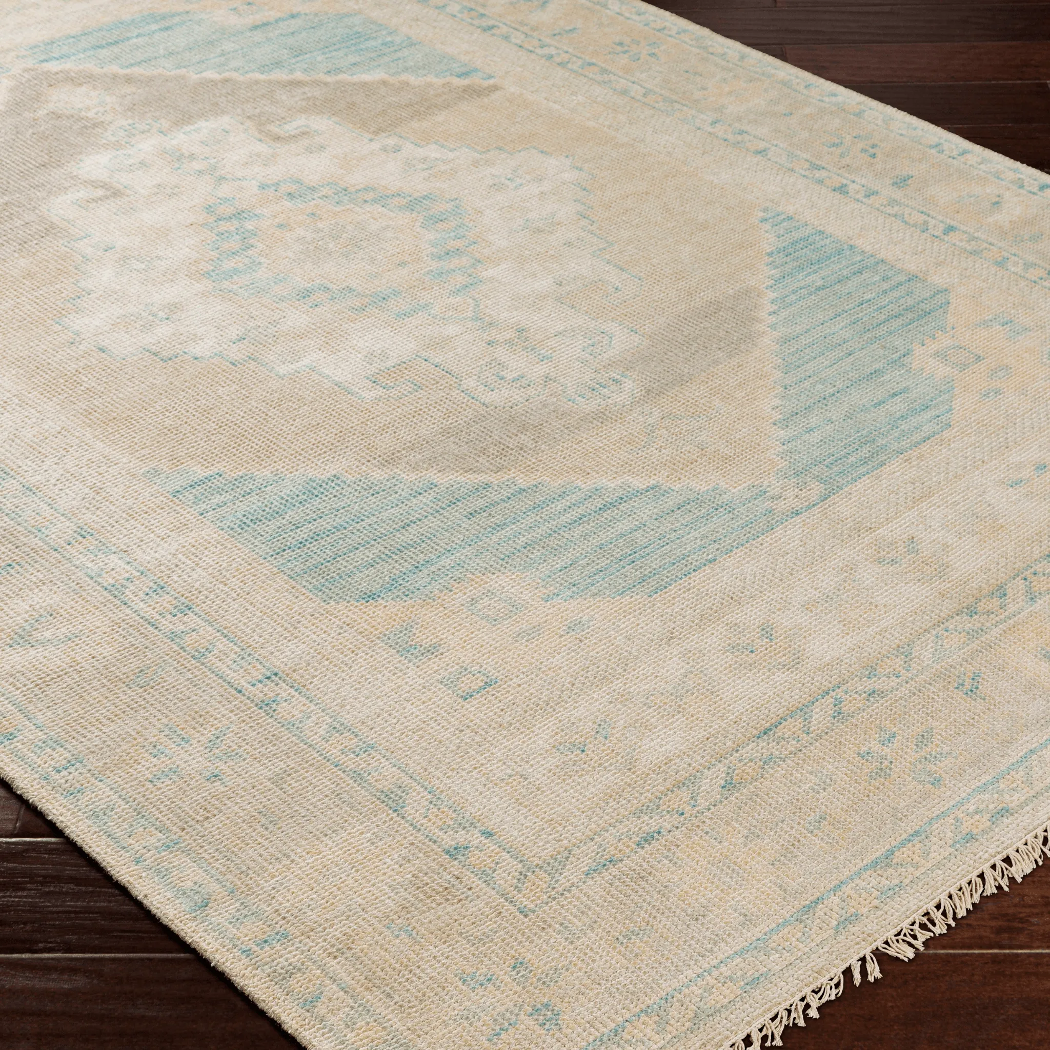 Anadolu Beige & Seafoam Wool Blend Area Rug - Available in a Variety of Sizes