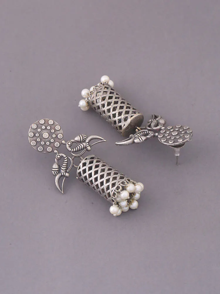 Antique Saifina Oxidised Jhumkis