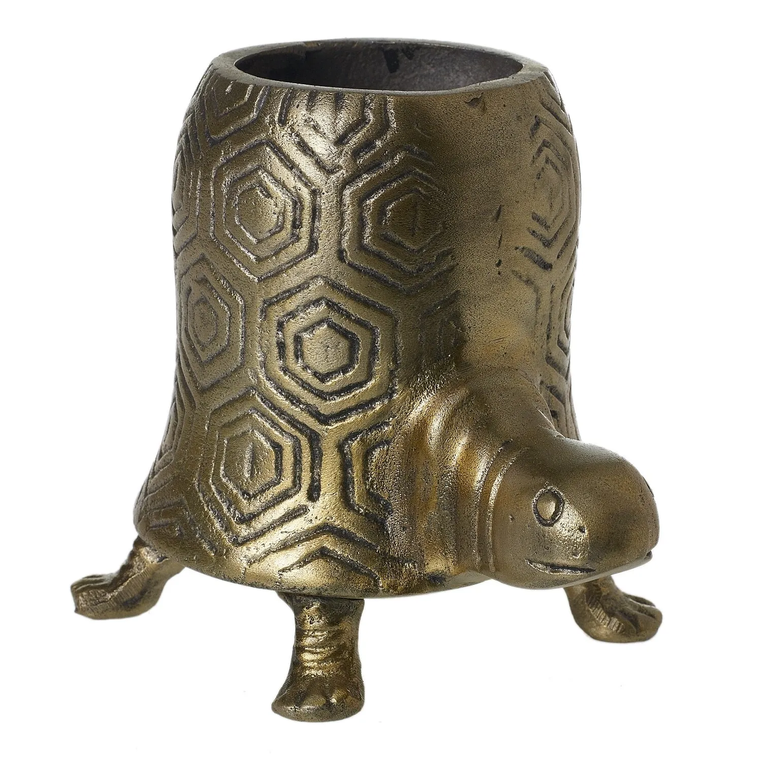 Antiqued Gold Bohemian Tommy Turtle Planter Pot  - Two Sizes