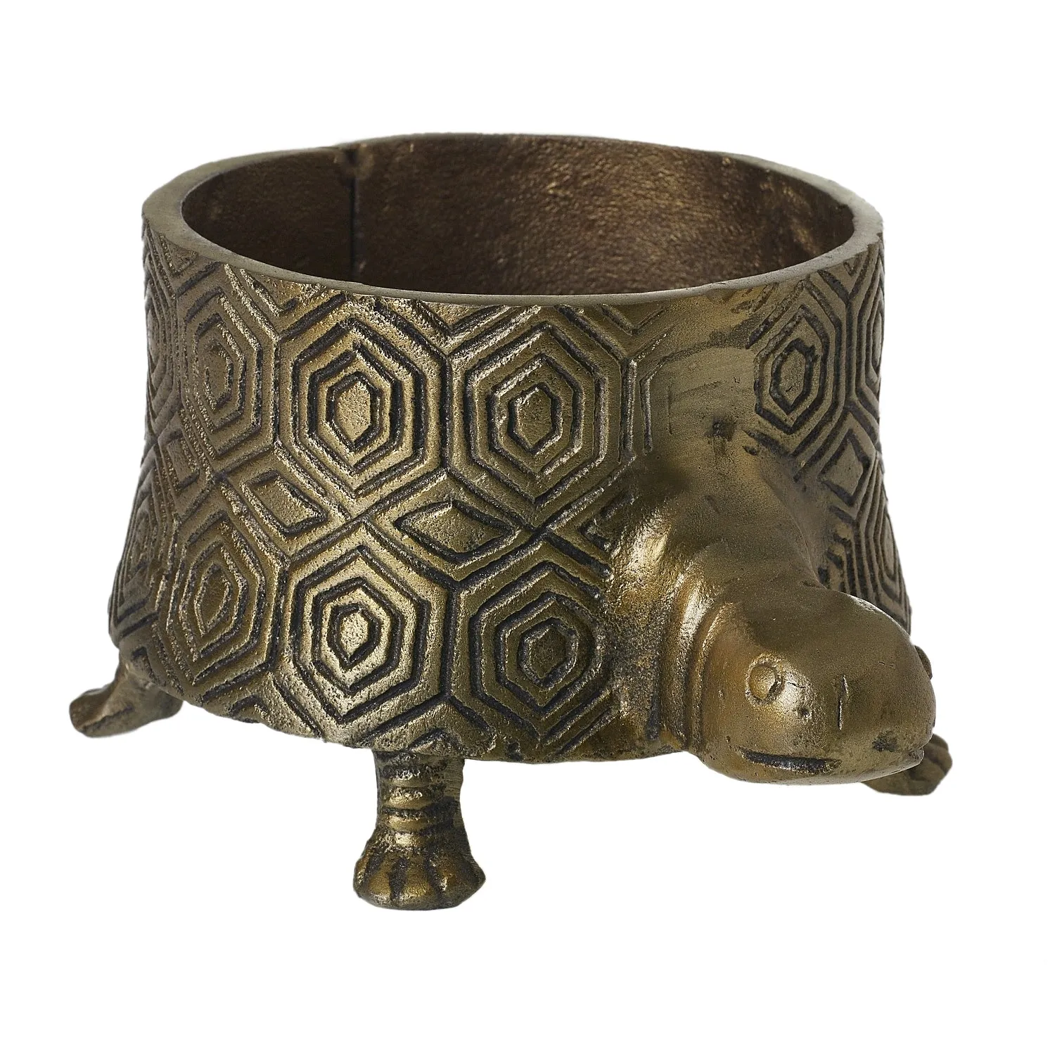 Antiqued Gold Bohemian Tommy Turtle Planter Pot  - Two Sizes