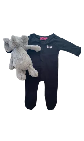 Baby snap front onsie , Embroidered with name or monogram *black, white and H. grey available