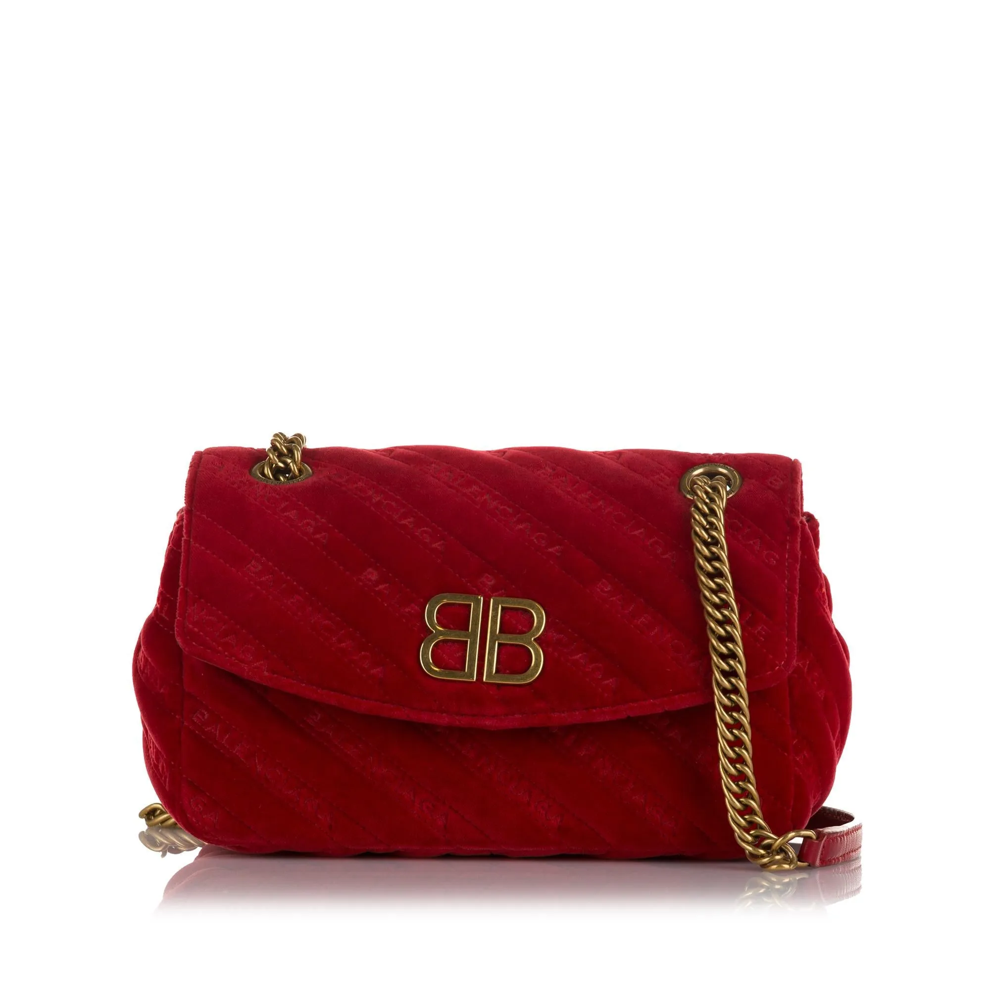 Balenciaga BB Quilted Round Velvet Crossbody Bag S
