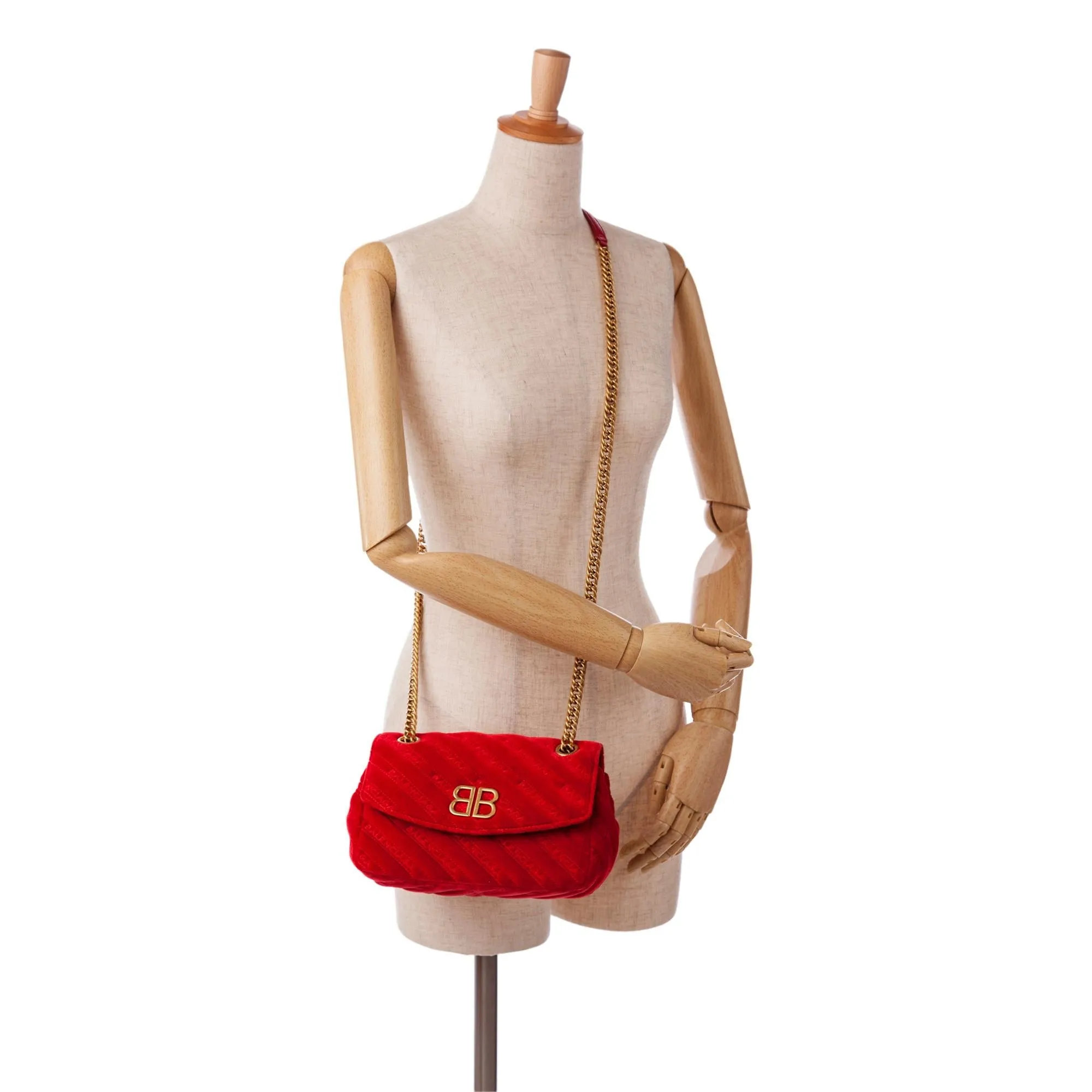 Balenciaga BB Quilted Round Velvet Crossbody Bag S