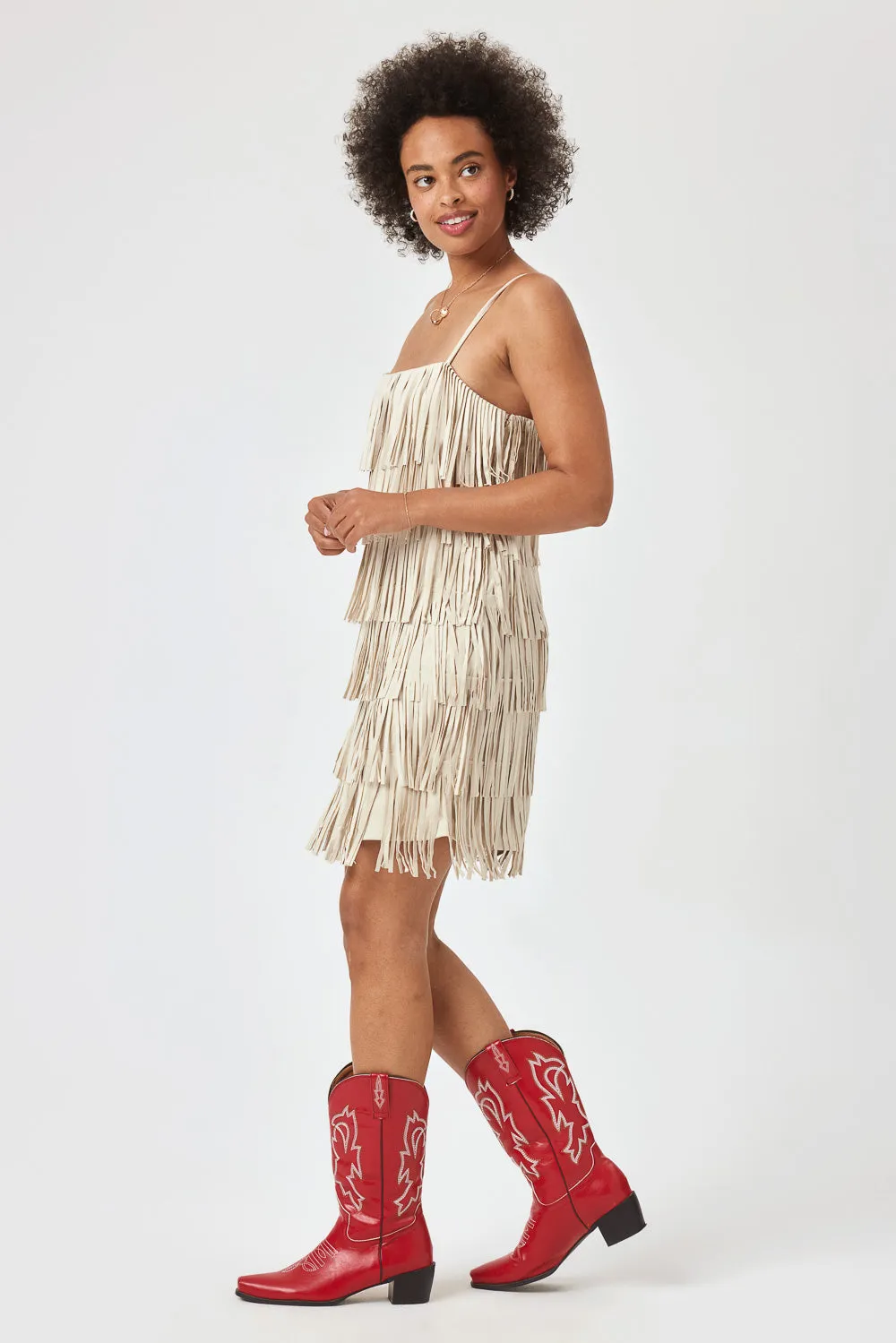 Beige Suede Fringe Dress