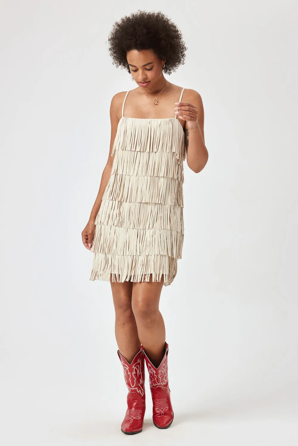 Beige Suede Fringe Dress