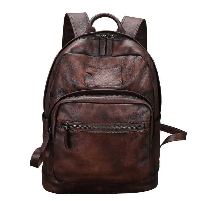 Best Black Gray Leather Rucksack Womens Vintage 16 inches Laptop Backpack Leather School Backpack Purse