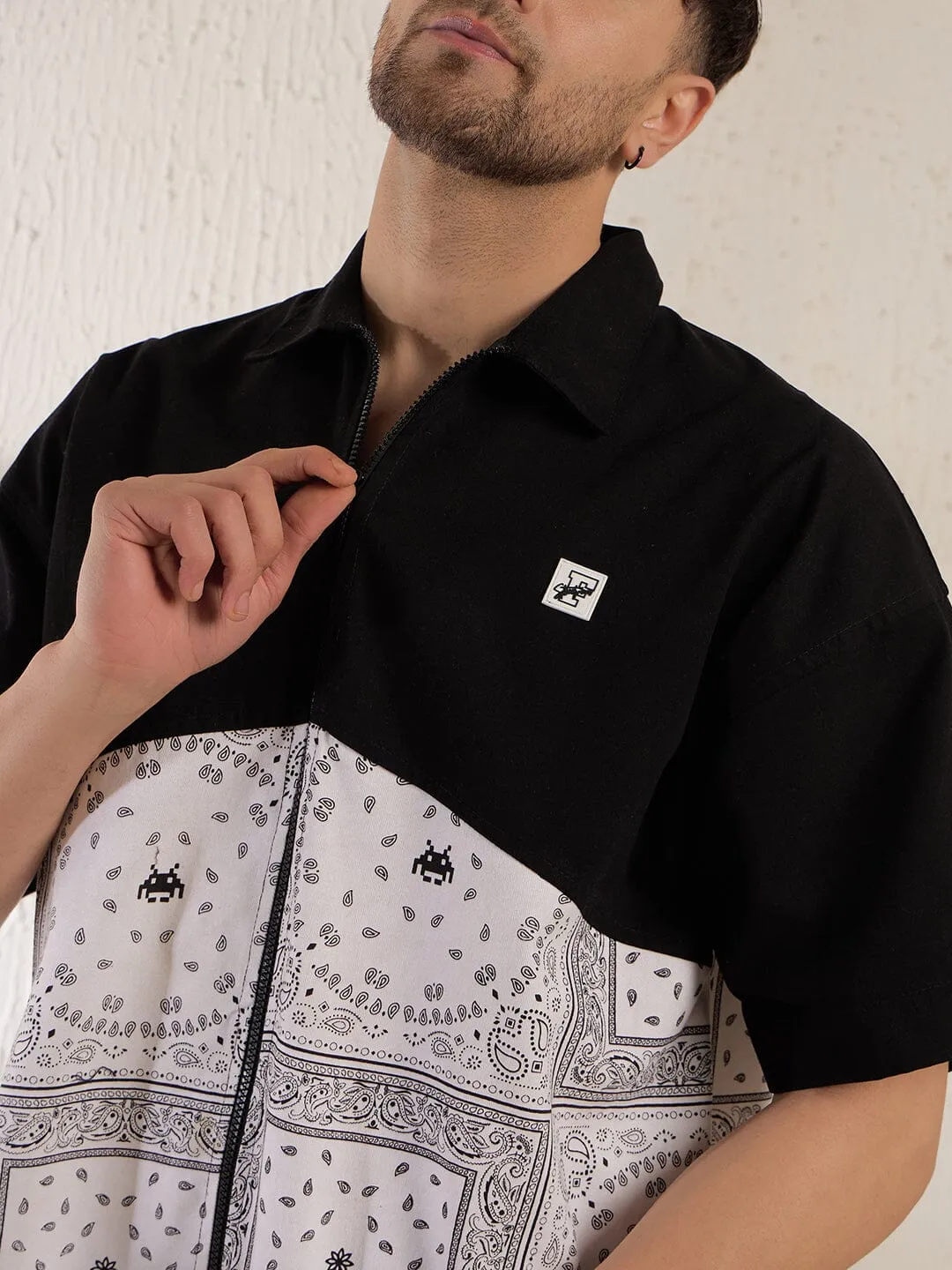 Black Paisley Zipped Shirt