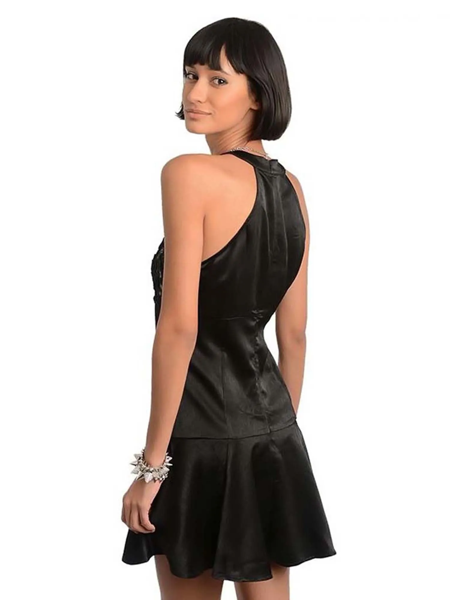 Black Satin Sleeveless Racerback Cocktail Dress Size Small