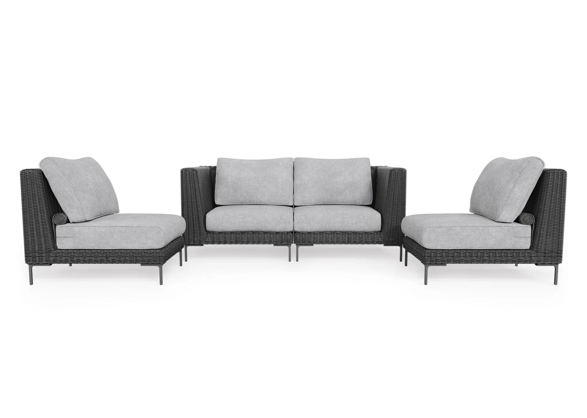 Black Wicker Outdoor Loveseat with Armless Chairs - 4 Seat